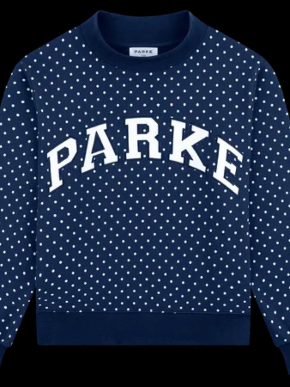 Parke Navy White Polka Dot Varsity Mock Neck Sweatshirt L/XL